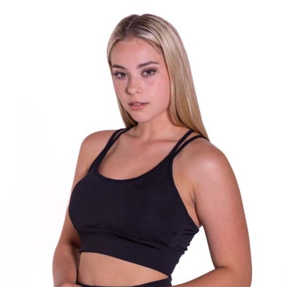 Criss Cross Back Black Cropped Tank Top - Picture 2 of 6